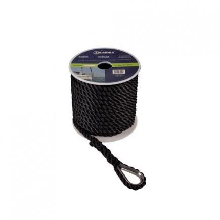 Talamex ankerlijn, polyester 3-strengs, zwart