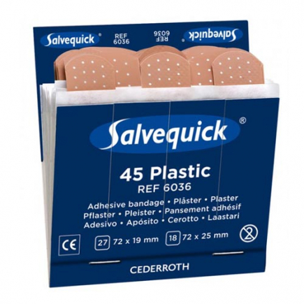 Salvequick plastic pleisters, navulling 6x 45 stuks