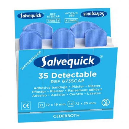 Salvequick blauw detecteerbare pleisters, navulling 6x 35 stuks